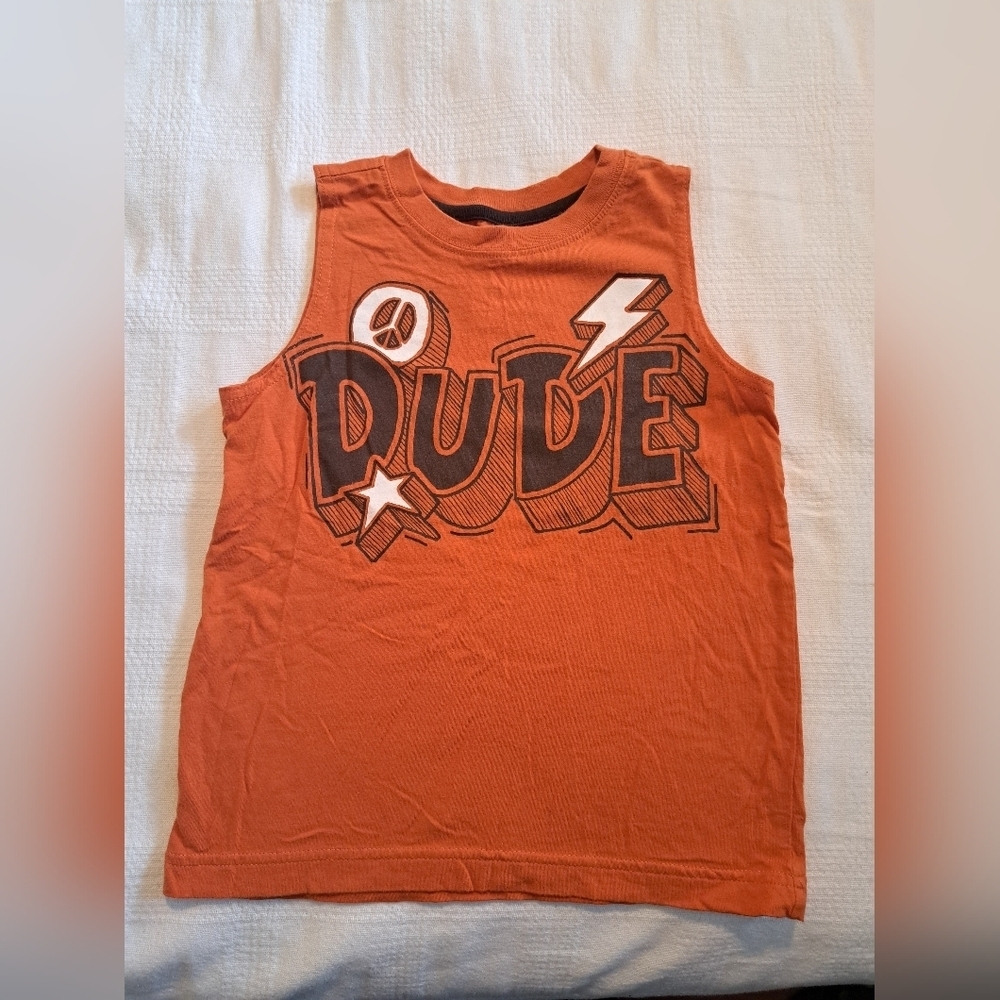 Crazy 8 boys size 4 orange Dude tank top shirt VGUC